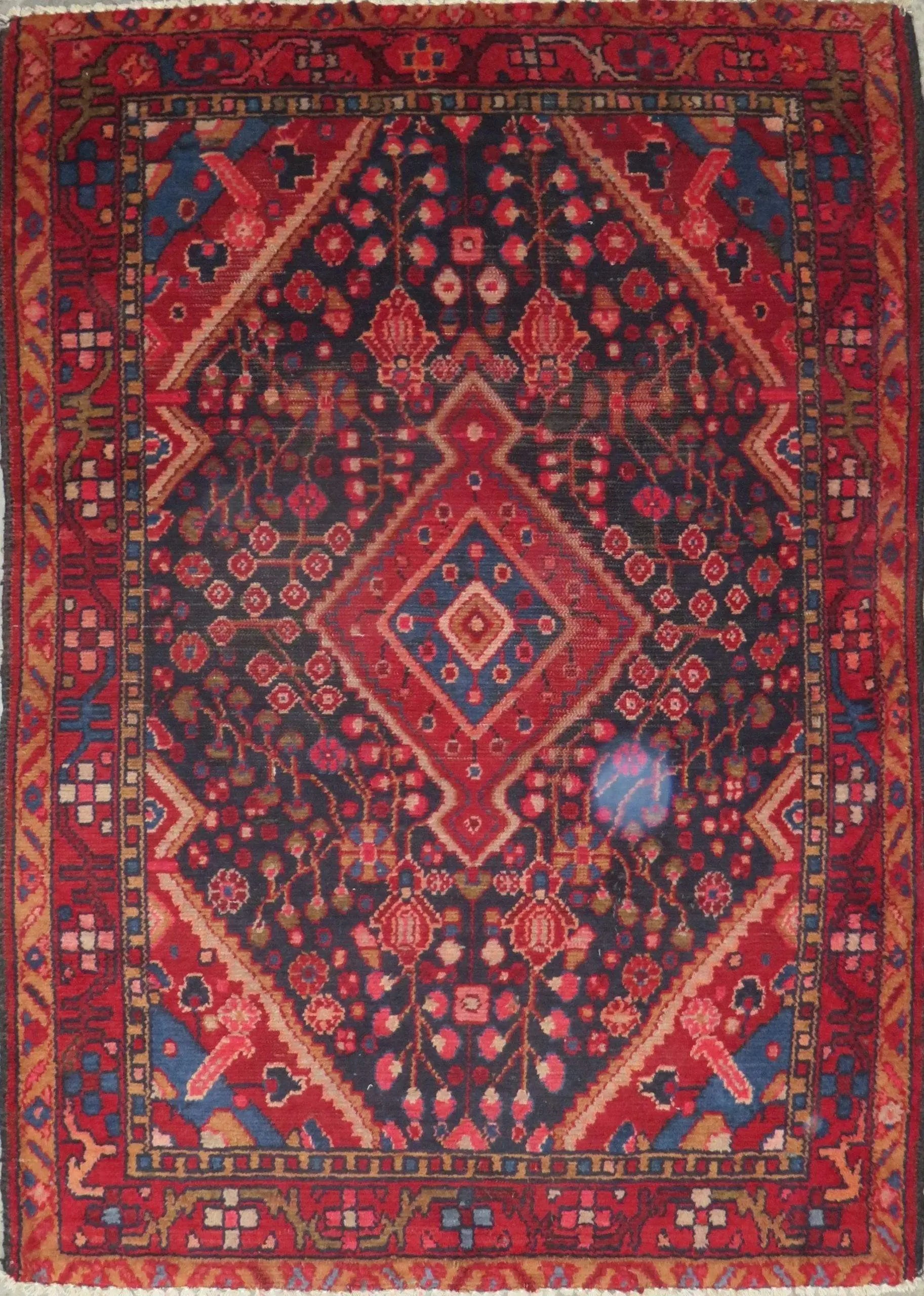 One Of The Kind Hand-Knotted Persian Wool Rug _ Luxurious Vintage Design, 5'6" x 3'9", Artisan Crafted